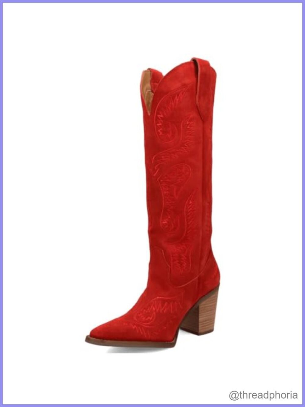 Women's Suede Western Knee High Boots Pointed Toe Chunky Heel Embroidery Zip